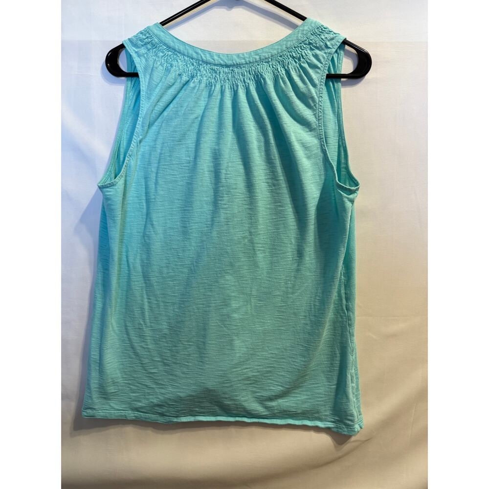 Lilly Pulitzer Womens Large Aqua Sleeveless Tank Top Smocked Yoke Henley Casual - Picture 10 of 12